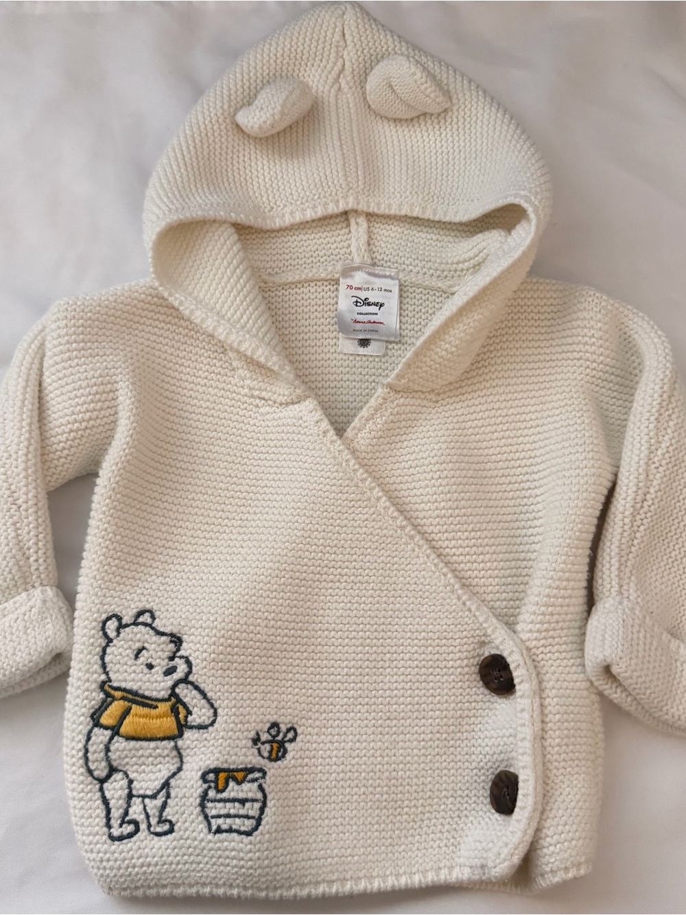 Hanna Andersson Disney Winnie the Pooh Cream Knit Hooded Cardigan 6-12 months